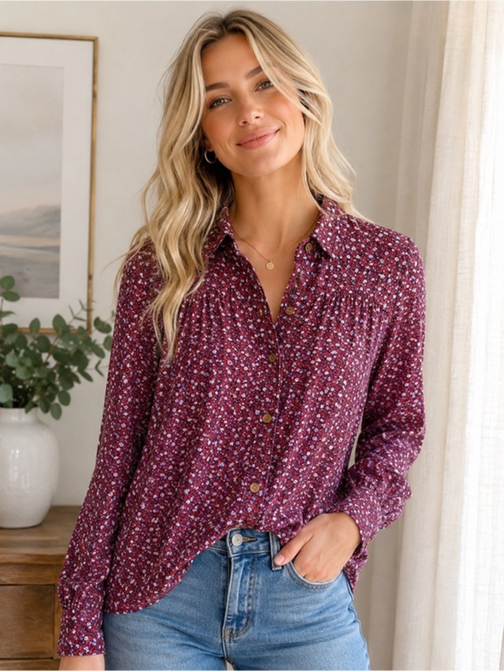 Anthropologie Maeve Floral Button Down Top Size 4